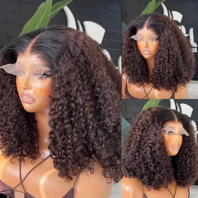 Girls' Ombre Brown Human Hair Mid-part Lace Front Curly Wigs