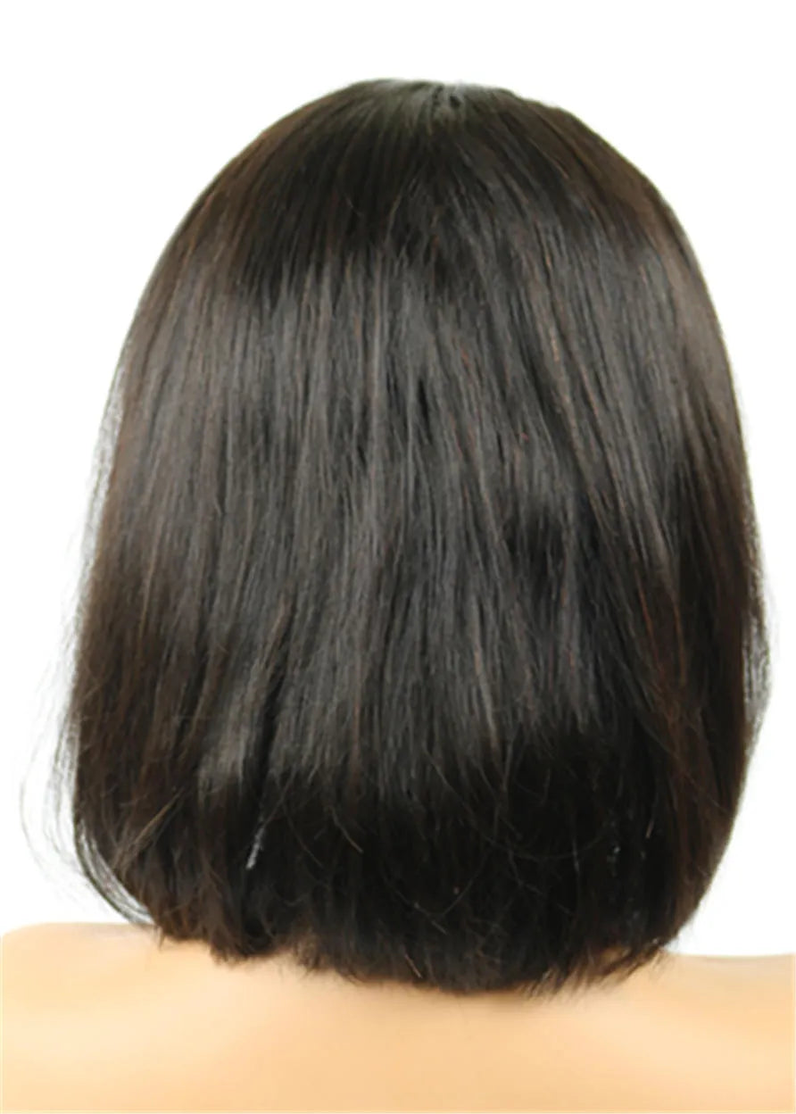 Fascinating Neat Smooth Shoulder-length Natural Human Hair Lace Front African American Wigs 10 Inches