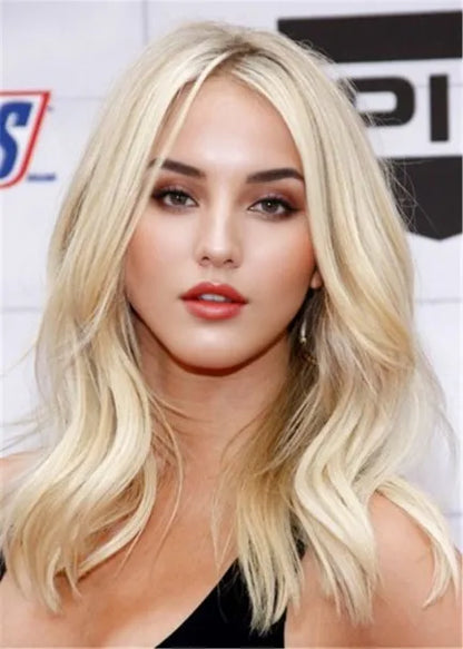 Long Wavy Hairstyle Blonde Human Hair Capless Women Wig 20 Inches