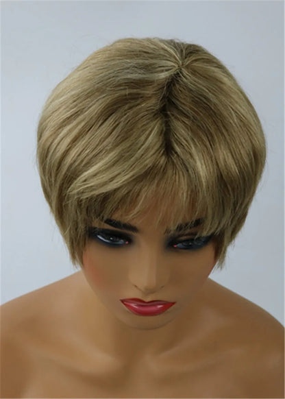 Latest Trend Short Layered Straight Lisa Rinna Hairstyle Capless Human Hair Wig 8 Inches