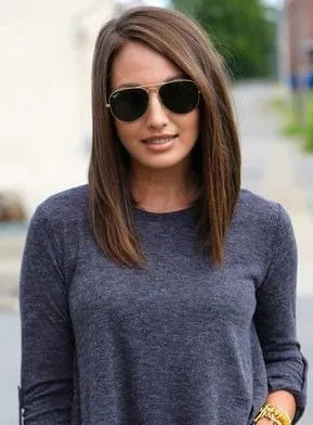 Blunt Cut Middle Length Straight Human Hair Side Parting Lace Front Wigs 14 Inches