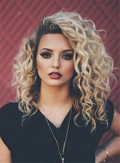 Fashionable Medium Curly Lace Front Human Hair Natural-Hair-Wigs 14 Inches