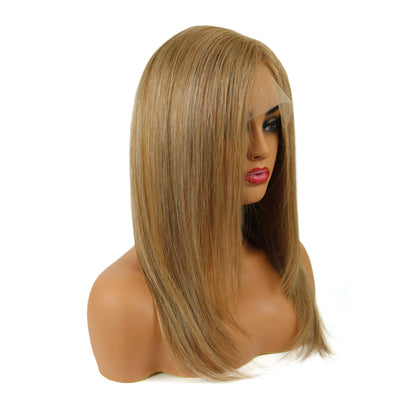 Youthful Mixed Color Medium Straight Full Lace Wig 100% Human Hair 16 Inches