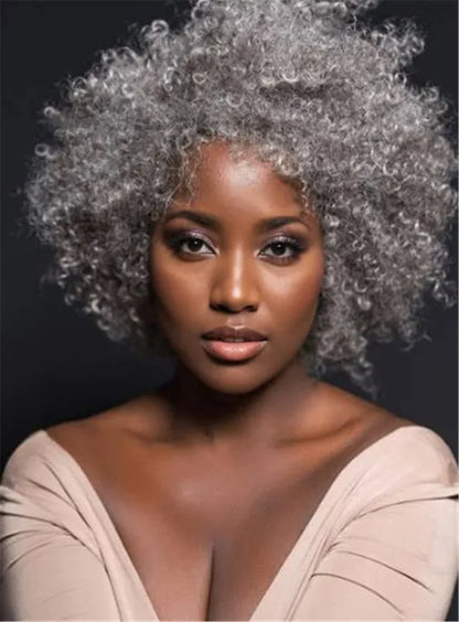 Kinky Curly Salt and Pepper Hair Synthetic Capless Wigs 12 Inches