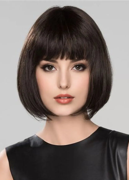 Short Bob Hairstyles Women's Natural Looking Straight Synthetic Hair Wigs With Bangs Capless Wigs 12Inch