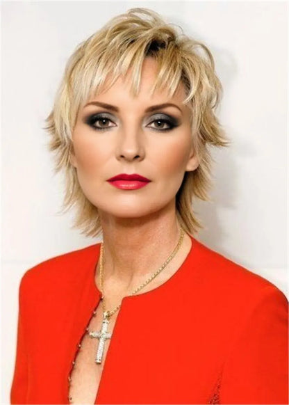 Messy Short Layered Wavy Human Hair Capless Women Wig 10 Inches