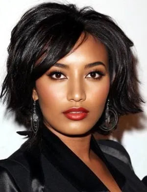 Jennifer Hudson Stylish Short Natural Straight Jet Black Lace Front Wig 8 Inches