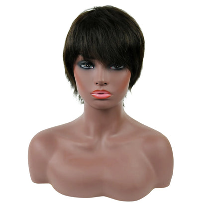 Nia Long Layered Short Straight Capless Human Hair Wigs 10 Inches