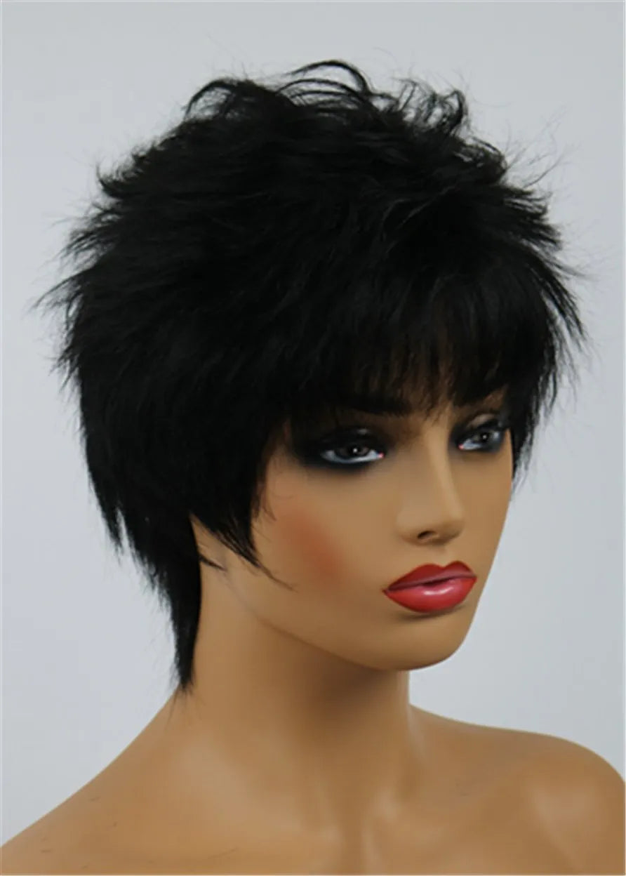 Pixie Choppy Cut Human Hair Short Straight Capless Wigs