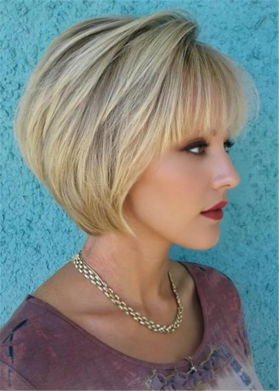 Short Layered Jaw-Length Bob Human Hair Straight Wig