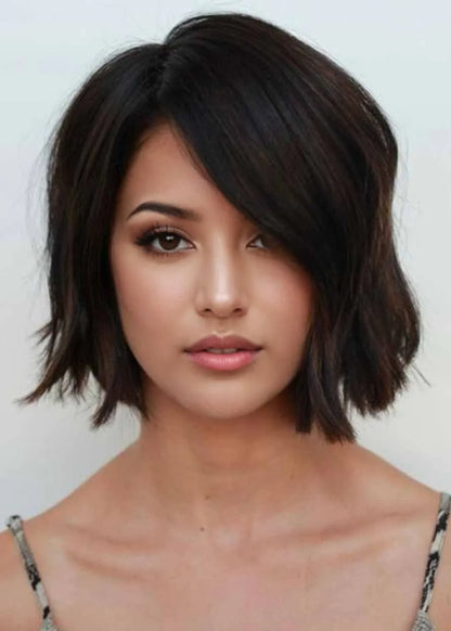 Short Bob Hairstyles Women's Side Part Bob Straight Synthetic Hair Capless Wigs 12Inch