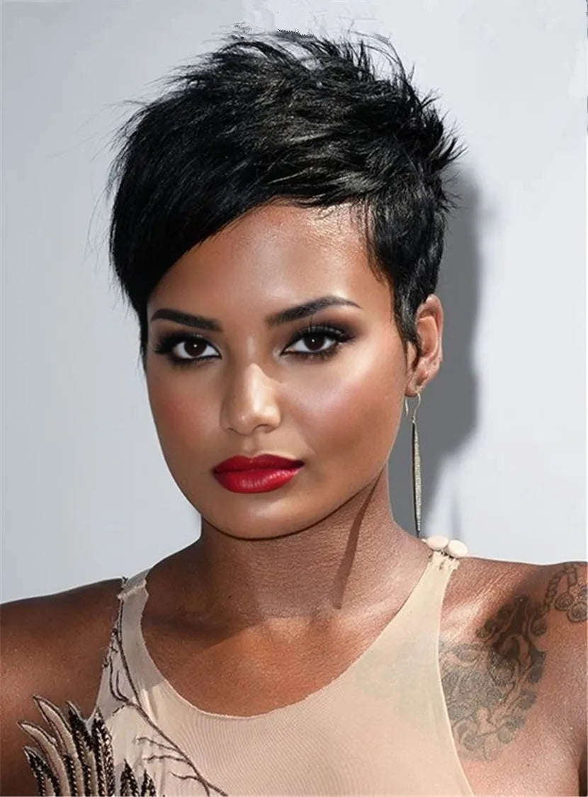 Fantasia Barrino Short Layered Side Part Bangs Pixie Synthetic Hair Capless Wigs 6 Inches