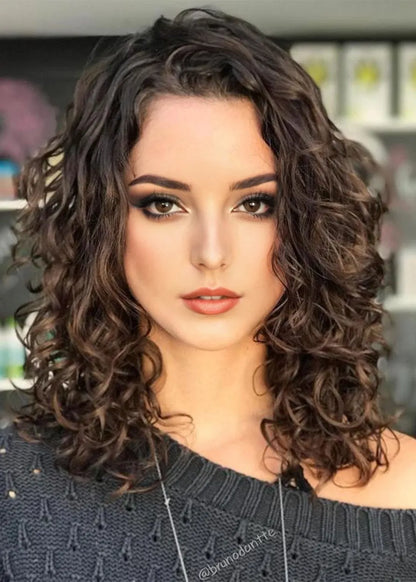 Medium Hairstyles Women's Natural Looking Curly Synthetic Hair Lace Front Wigs 20Inches