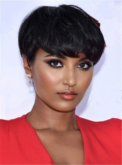 Jennifer Hudson Short Boy Cuts Straight Human Hair Capless African American Wigs 6 Inches