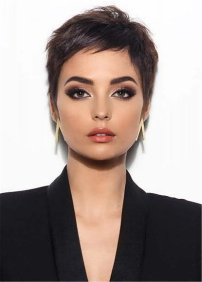 Pixie Boy Cut Natural Straight Human Hair Wig 8 Inches