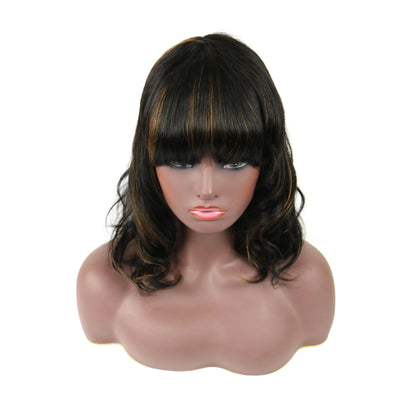 Beautiful Medium Natural Straight Mixed Dark Brown 100% Human Hair Capless Wig 14 Inches