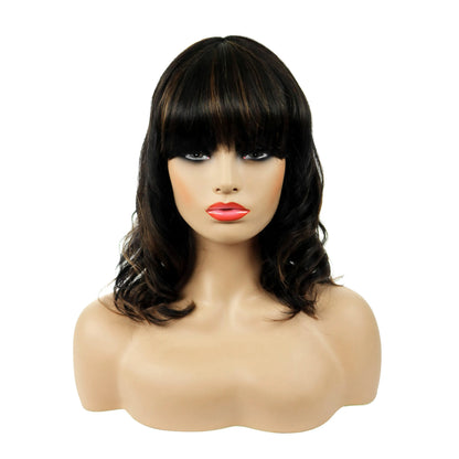 Beautiful Medium Natural Straight Mixed Dark Brown 100% Human Hair Capless Wig 14 Inches