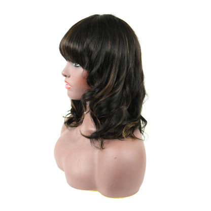 Beautiful Medium Natural Straight Mixed Dark Brown 100% Human Hair Capless Wig 14 Inches