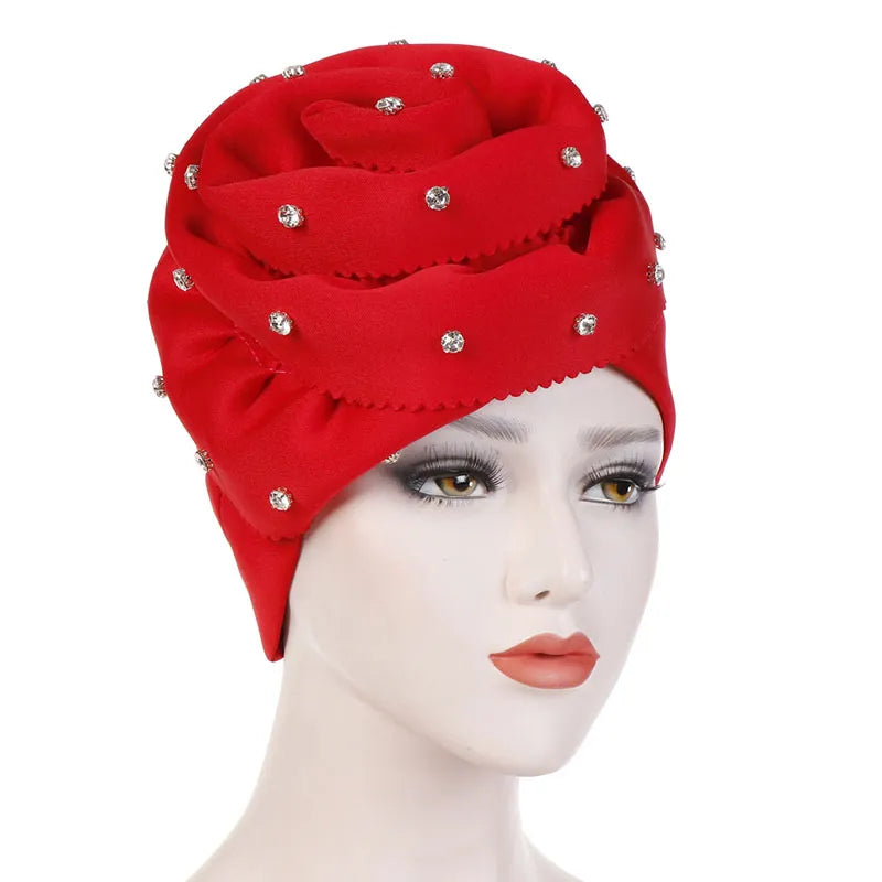 Knitted Rhinestone Fashion Pure Colour Turban