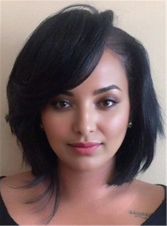 Layered Short Bob Straight Synthetic Hair With Full Bangs Women Wigs Capless 10 Inches