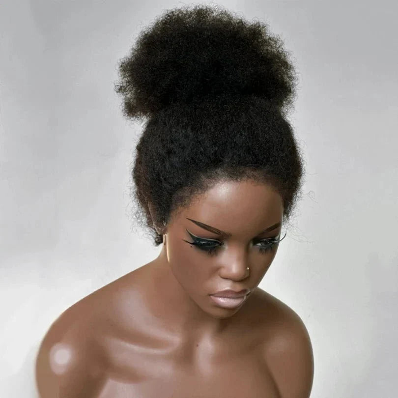 Afro Style Curly Human Hair Lace Front Wigs With Natural Hairline