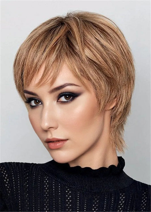 Ombre Boycuts Hairstyle Short Two Tone Straight Human Hair Lace Wigs 8 Inches