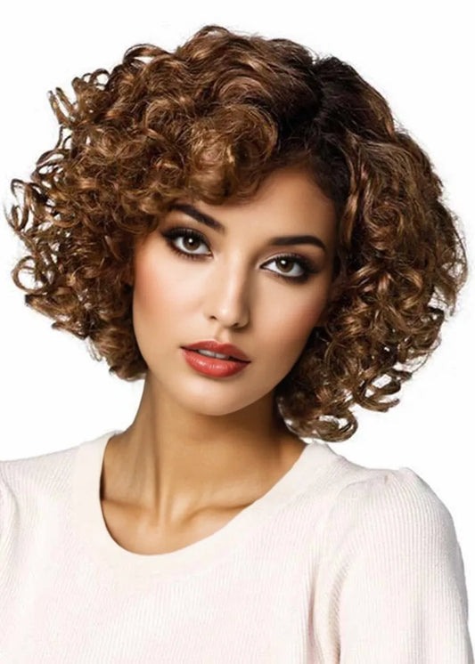 Women's Natural Hairline Voluminous and Tight Culry Synthetic Hair Capless Wigs 14Inches