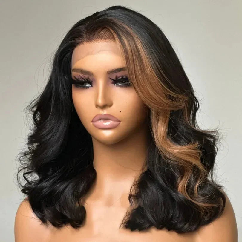 Blonde Highlights Wavy Wigs 100% Human Hair