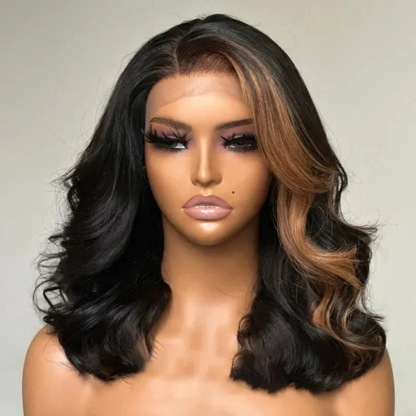 Blonde Highlights Wavy Wigs 100% Human Hair