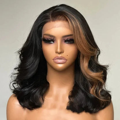 Blonde Highlights Wavy Wigs 100% Human Hair