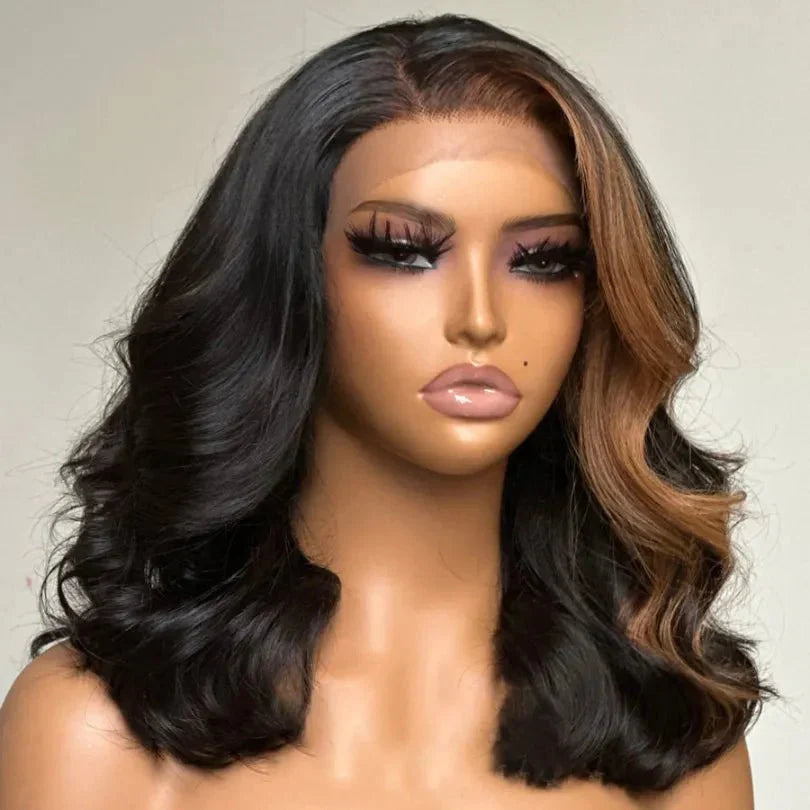 Blonde Highlights Wavy Wigs 100% Human Hair