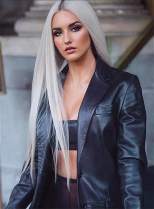 Kim Kardashian Hairstyle Long Straight Synthetic Hair Lace Front Cap Women Wigs 32 Inches