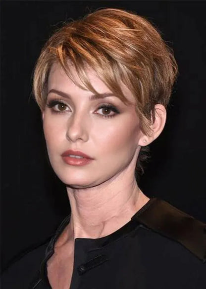 Women's Short Pixie Cut Hairstyles Natural Straight Human Hair Wigs With Bangs Lace Front Wigs 6Inch