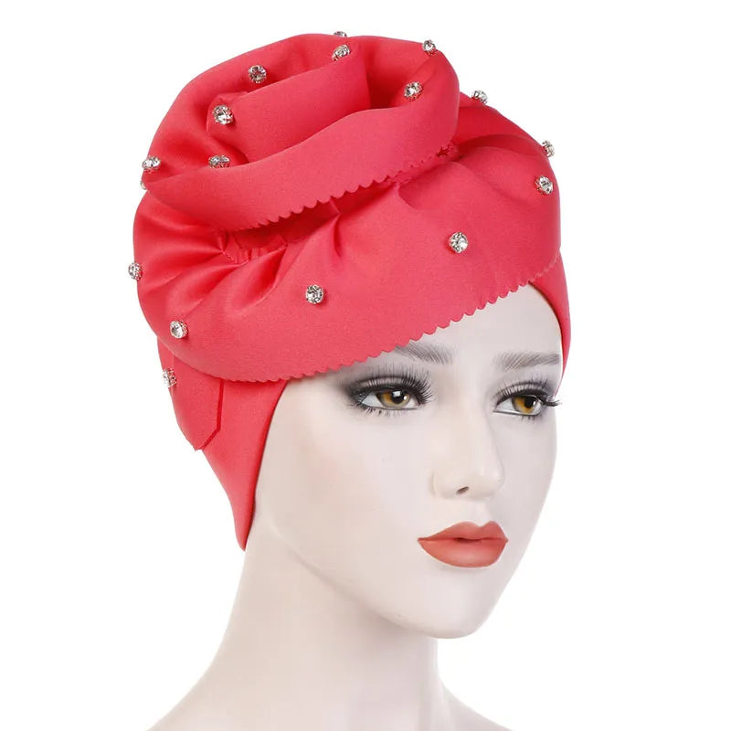 Knitted Rhinestone Fashion Pure Colour Turban