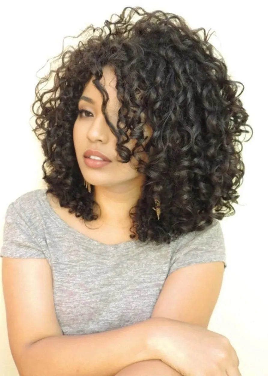 Natural Looking Women's Bob Hairstyle Curly Synthetic Hair Capless Wigs 16Inch