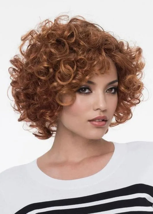 Natural Looking Women's Short Hairstyles Ginger Curly Synthetic Hair Capless Wigs 12Inch