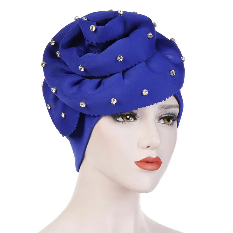 Knitted Rhinestone Fashion Pure Colour Turban
