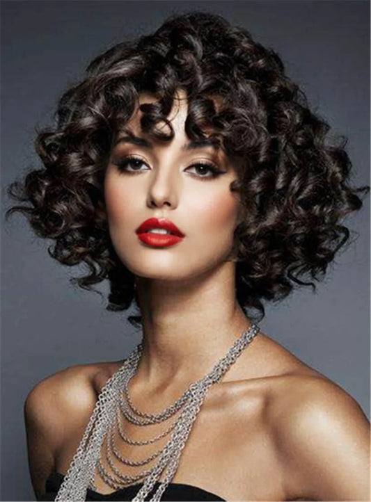 Short Natural Kinky African American Curly Synthetic Hair Capless Women Wigs 10 Inches