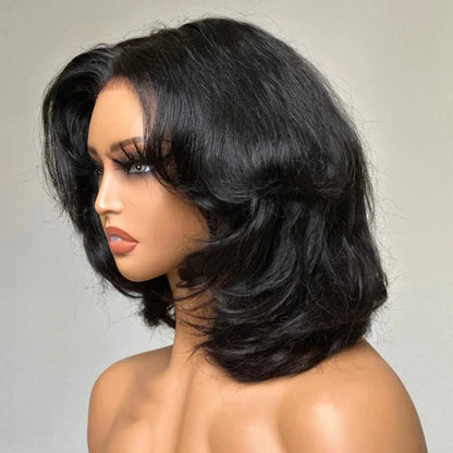 Elegant Layered Wavy Natural Black Wig for Women