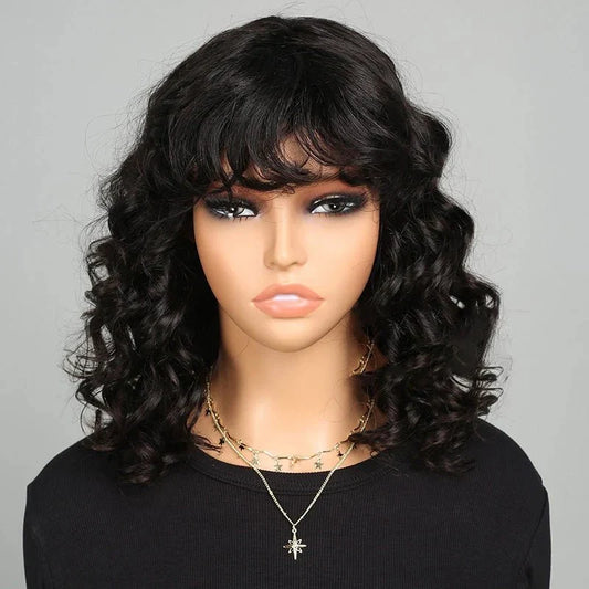 Elegant Loose Wavy Style Bob Wig with Bangs