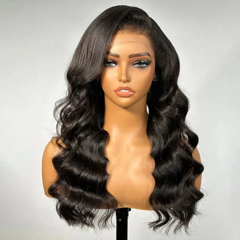 Elegant Natural Black Wavy C Part Wig