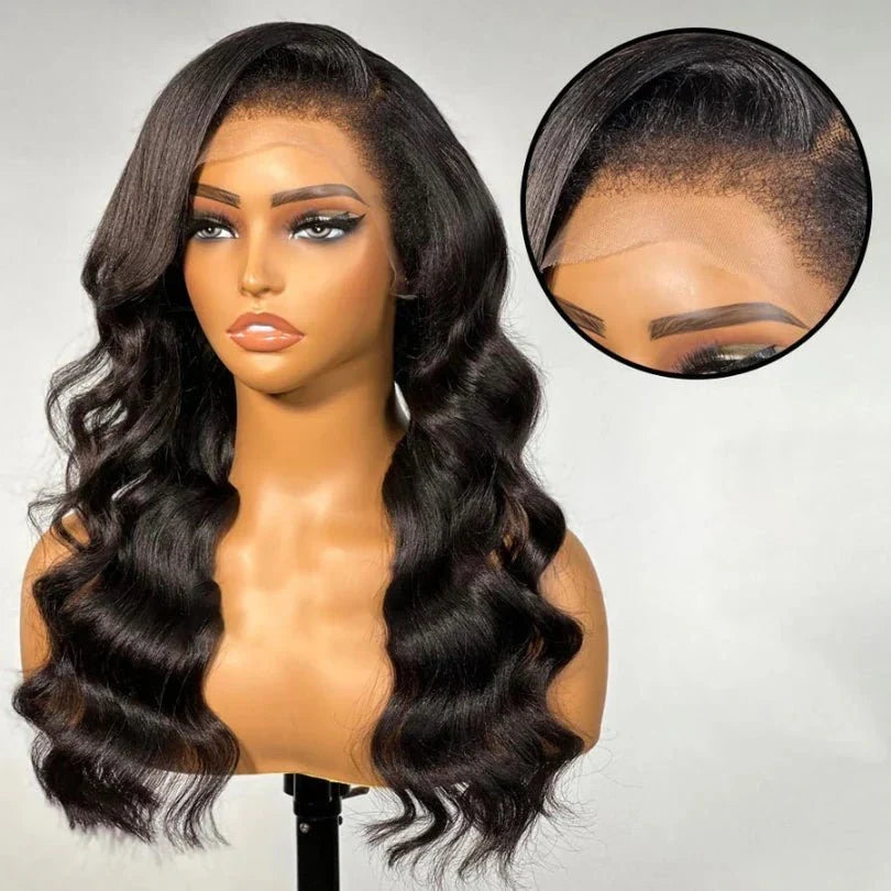 Elegant Natural Black Wavy C Part Wig