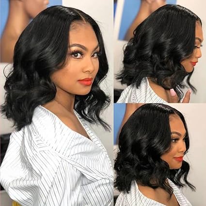 Glueless Bob Wig Human Hair Pre Plucked Body Wave Short Bob Lace Front Wigs
