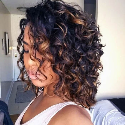Glueless Curly Blonde Highlight Lace Front Short Bob Wig Human Hair