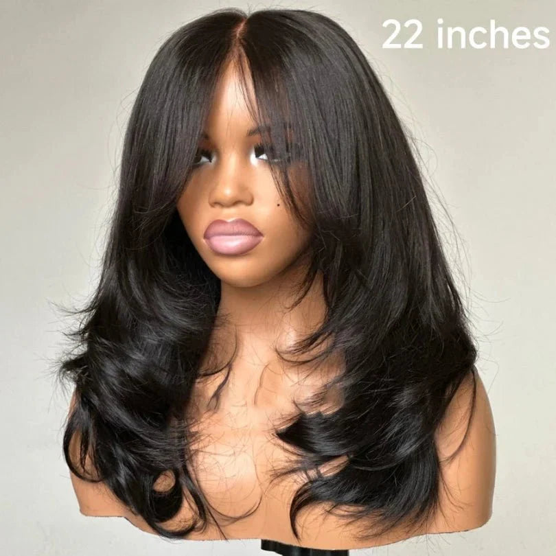 Layered Wavy Wigs with Bangs Lace Closure Wig