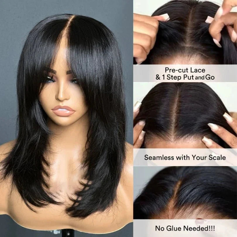 Layered Wavy Wigs with Bangs Lace Closure Wig