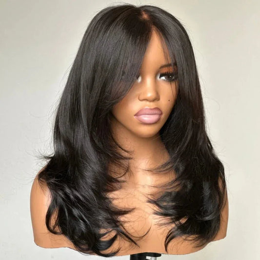 Layered Wavy Wigs with Bangs Lace Closure Wig