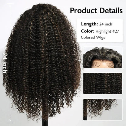 Mid-part Jerry Curly Wigs Women's High Quality Human Hair