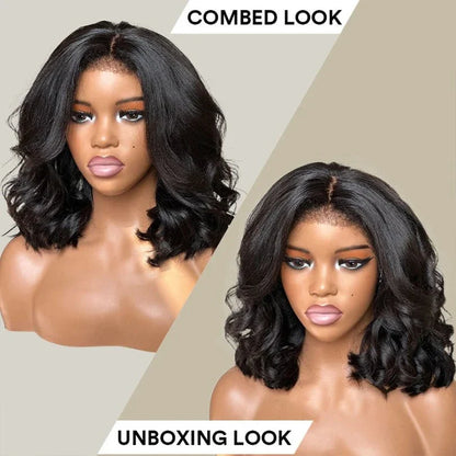 Natural Black Short Layered Wave Bob Wigs