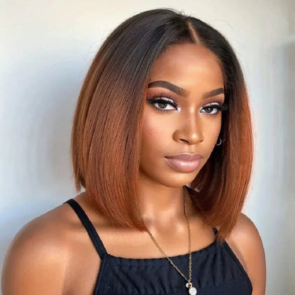 Ombre Highlight Silky Blunt Cut Bob Wigs